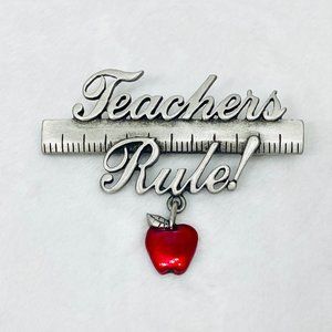 Vintage '80s Teachers Rule Brooch/Pin by J.J./Jonette Jewelry